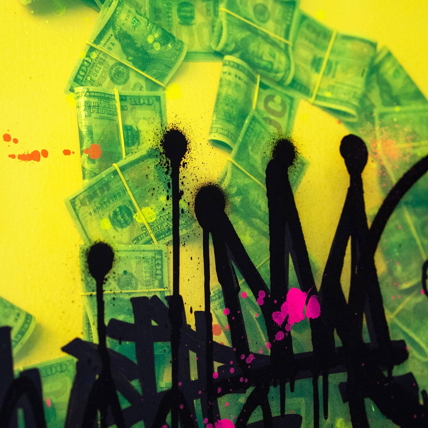 Silhouettes of people with money in the background on a yellow and green gradient background