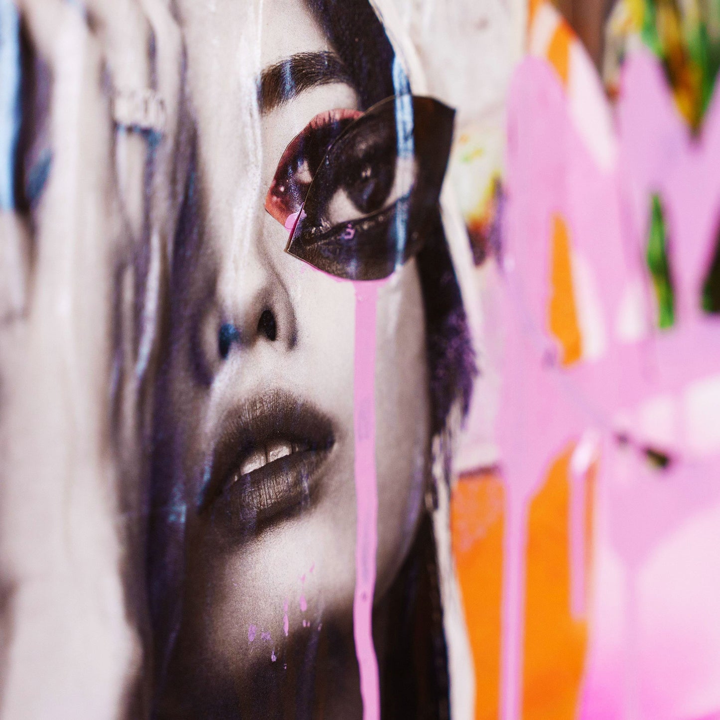 Artistic depiction of a face with colorful abstract elements