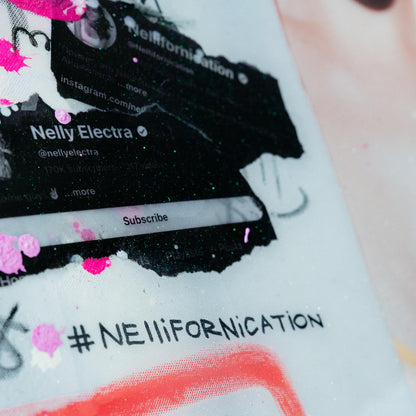 Phone case with Nelly Electra branding and '#Nelliifornication' text.