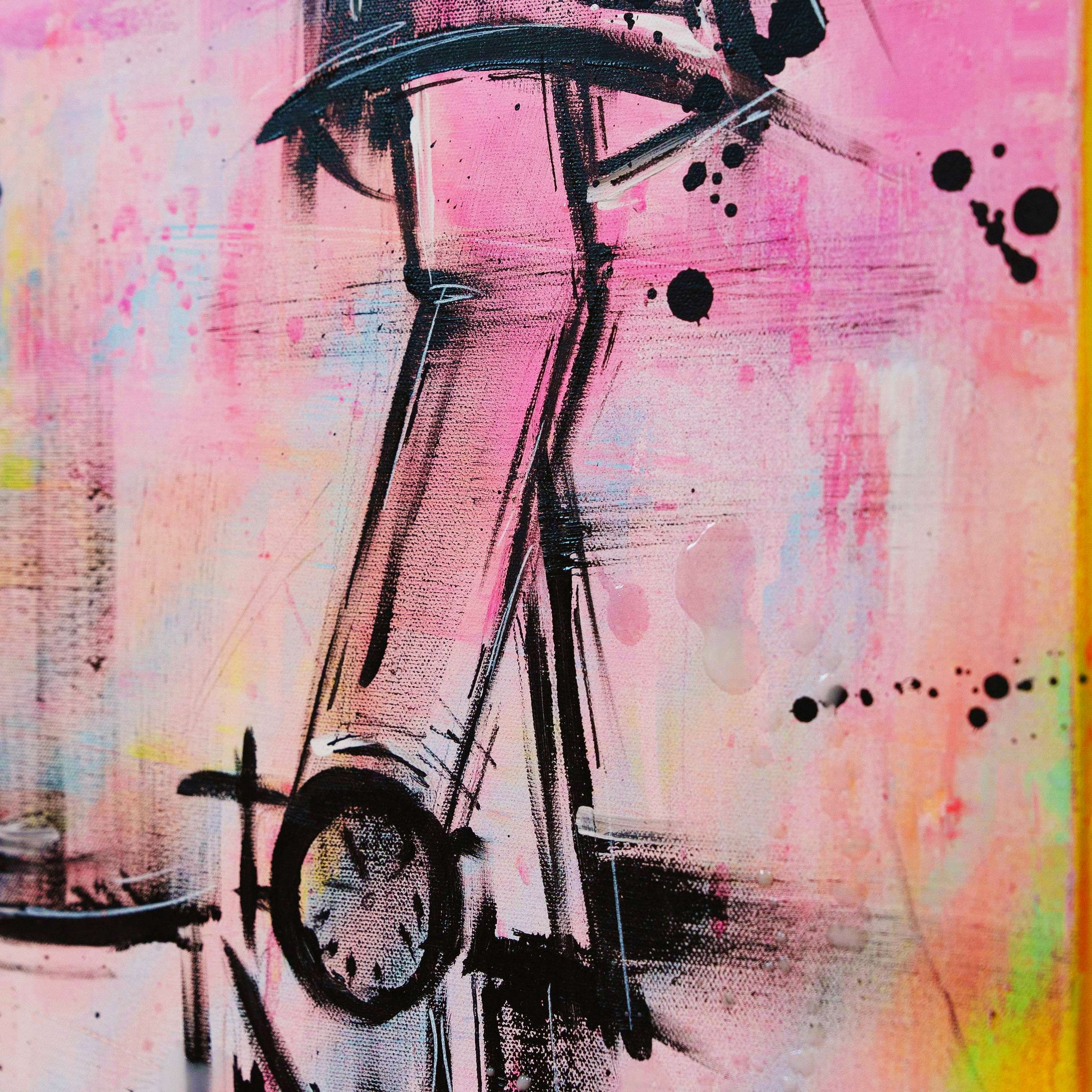 Abstract artwork of a bicycle on a colorful background