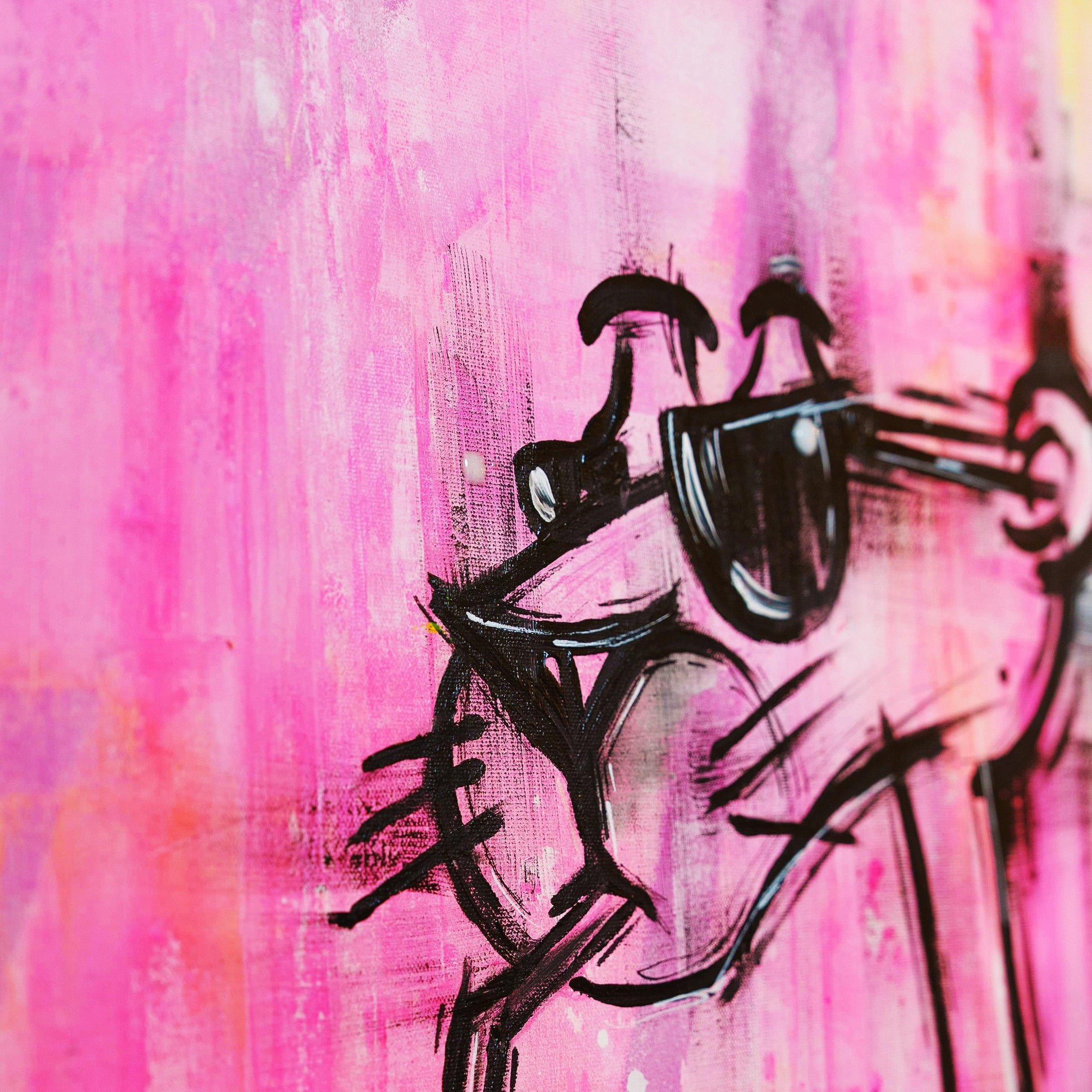 Abstract art with black lines on a pink and white background